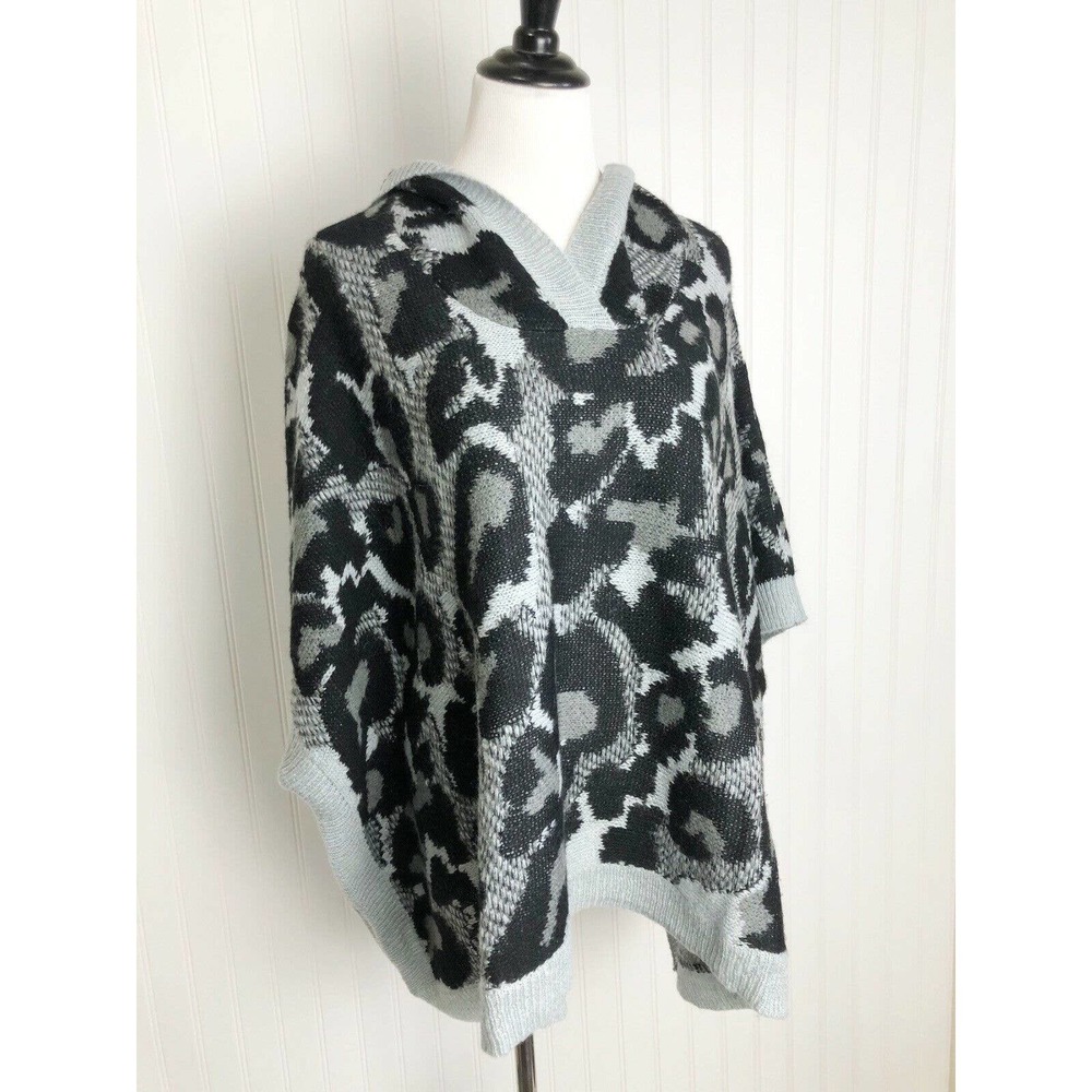 Vertigo Gray Black Leopard Sweater Poncho S/M